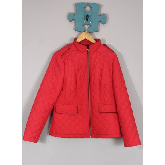 Talbots Diamond Quilted Military Jacket Red Size Medium Zipper Front - Picture 4 of 15